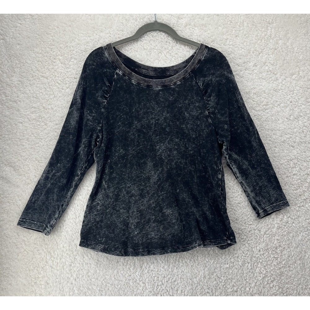 Antropologie Pilcro Elissa Top Women's Medium Black Acid Wash 3/4 Sleeves Grunge